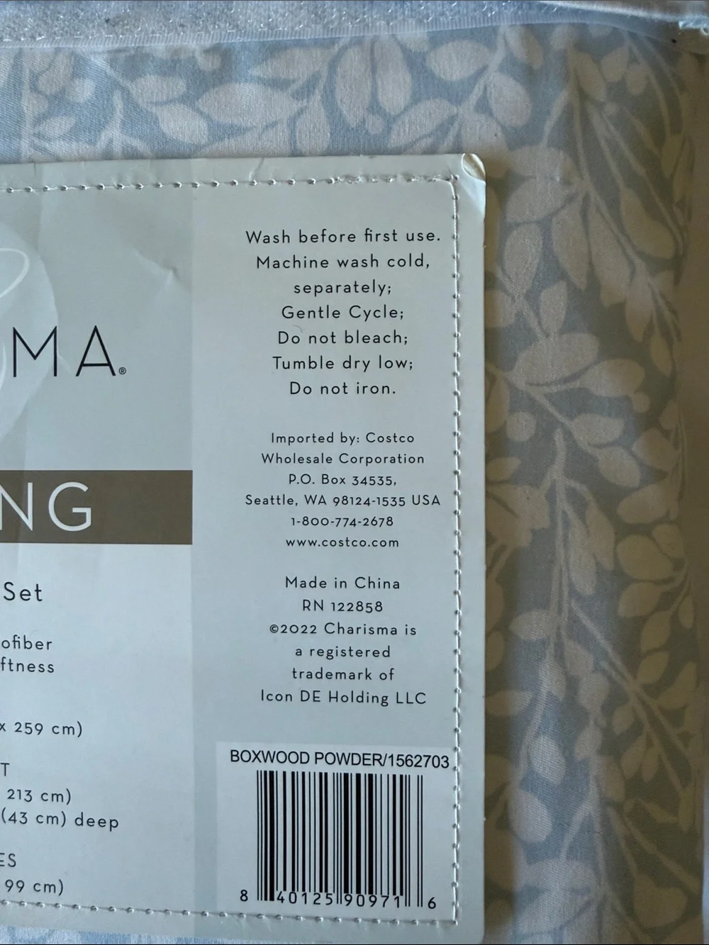 Charisma Light Blue and White Cal King 6-Piece Sheet Set - Leaf Pattern